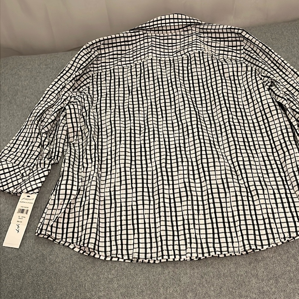 Foxcroft Hampton Button Top Womens Size 20 Black White Plaid Mature Casual - Picture 6 of 10